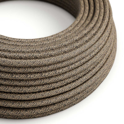 Cabo elétrico resistente aos UV para exterior redondo revestido em linho natural Castanho SN04 - compatível com Eiva Outdoor IP65